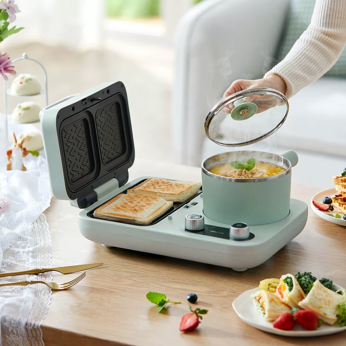 Máquina de Fazer Sanduíches, E - Breakfast Sandwich Press avaliação e preço